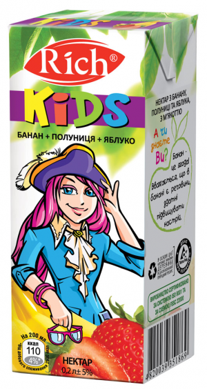 Нектар Rich 0,2л Kids Банан-полуниця-ябл