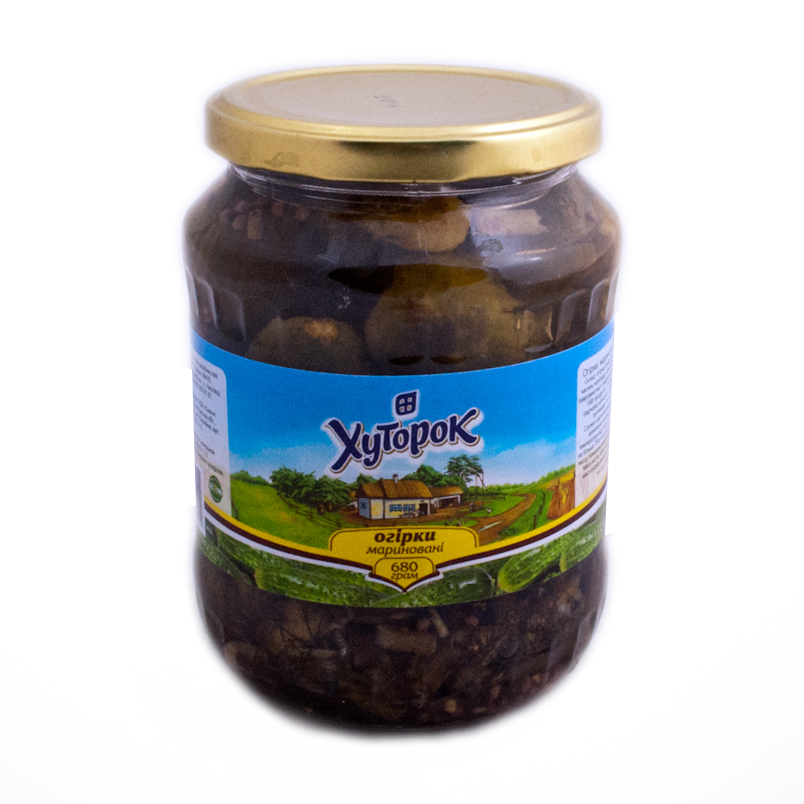Огірки Хуторок 680г 6-9см мариновані