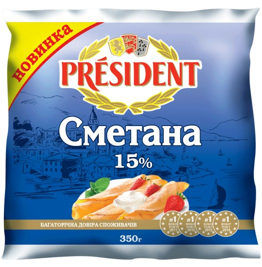 Сметана President 15% 350г п/пл