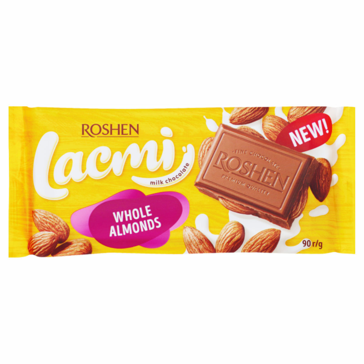 Шоколад ROSHEN 90г Lacmi мол ціл мигдаль